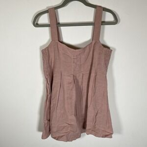 Hatch Maternity Women's THE CAMILA‎ TANK Sz 1 S Linen Blend Pink Girly Smocked